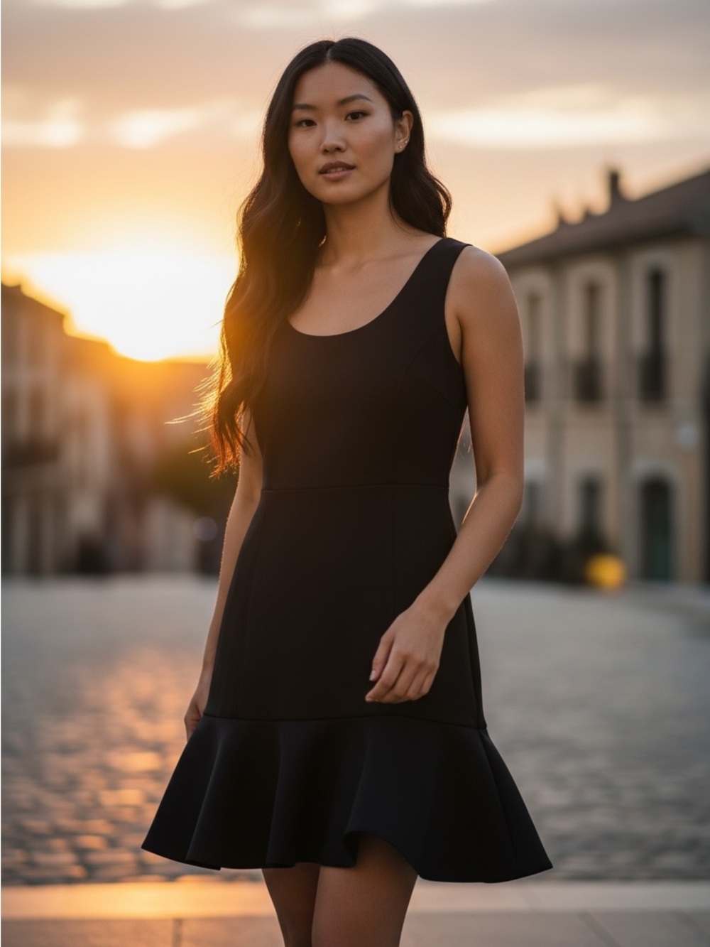 Banana Republic Black Sleeveless Flounce-Hem Dress